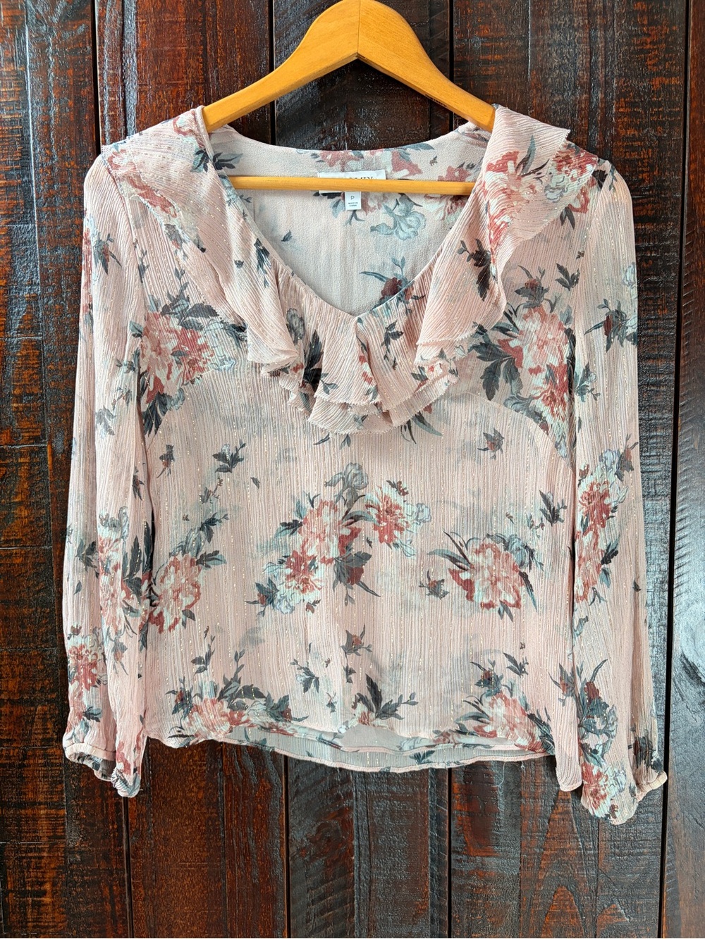 INTERMIX Silk Floral Ruffle V-Neck Blouse - Pink Petite